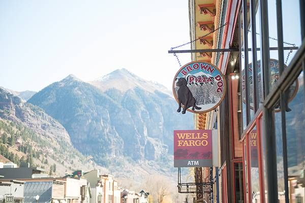 Storefronts with signs, 