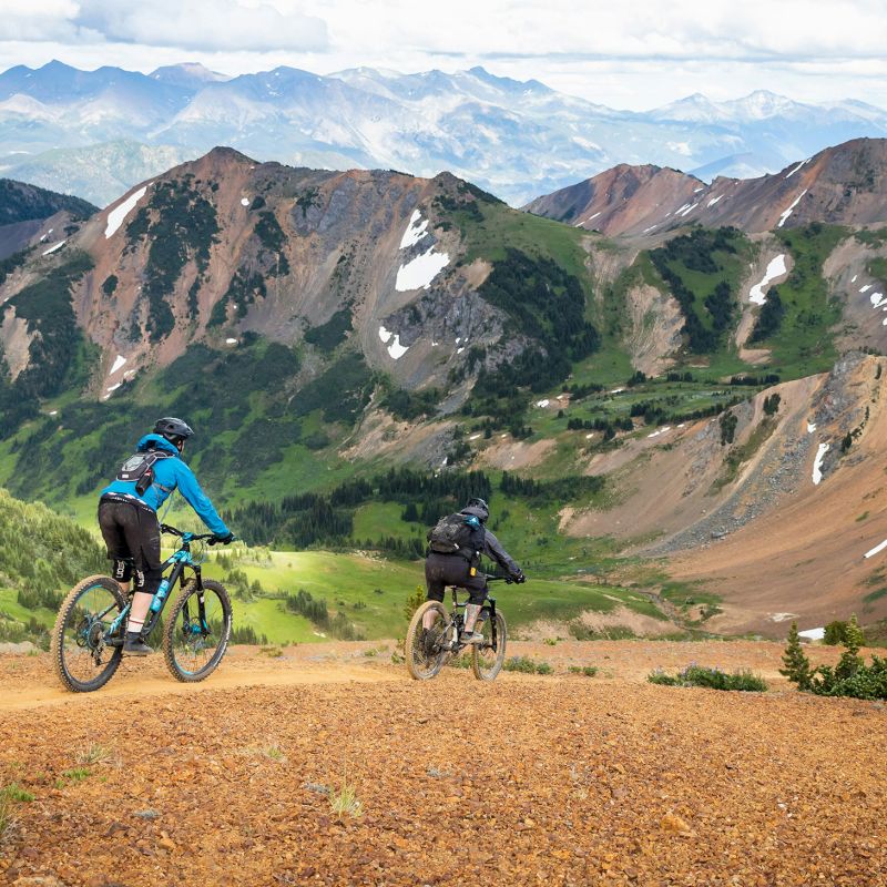 People Mountian off-road biking the trails in the mountians in Telluride.